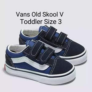 VANS TODDLER  SIZE 3-OLD SKOOL V SHOE- BLUE WHITE BLACK-New with Box